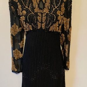 Unique Vintage Carolyne Barton Night Hand Beaded & Sequin 100% Silk Dress Size S